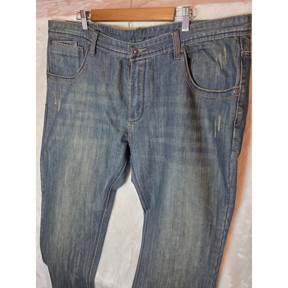 Five Elementz Mens Blue Denim Straight Leg Jeans W42 L32 Zipper‎ Back Pockets